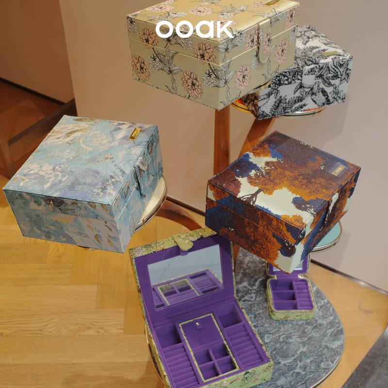 【经典热卖】OOAK界格复古提花撞色双层多功能便捷首饰收纳盒首