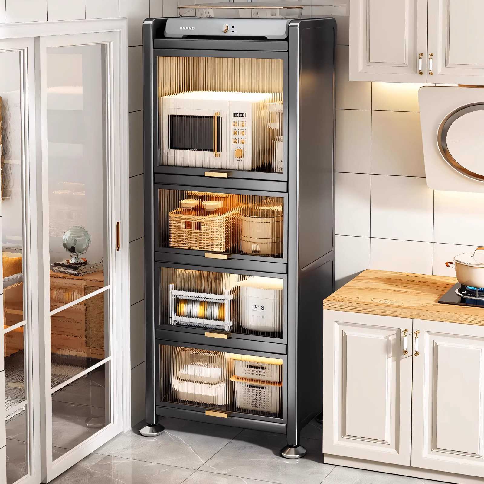 厨房落地多层置物架收纳柜储物柜多功能橱柜锅架碗柜夹缝款餐