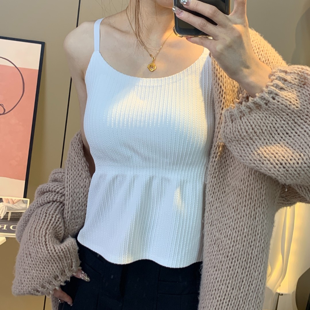 显瘦打底吊带背心内搭外穿美背内衣文胸一体垫白长款女修身