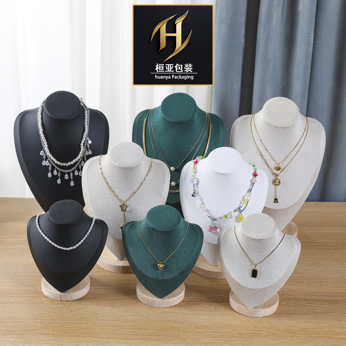 木质绒布项链珠宝柜台店展示架颈模人头像吊坠首饰架模特脖子道具