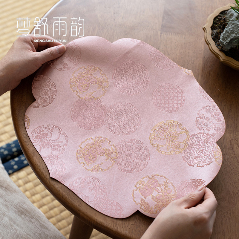 玉兔海棠防水干泡茶席新中式禅意桌旗茶桌隔热垫壶承桌布茶道配件