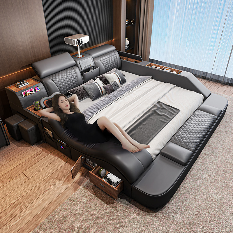 榻榻米皮床主卧按摩床真皮床北欧现代简约双人床多功能储物婚软床