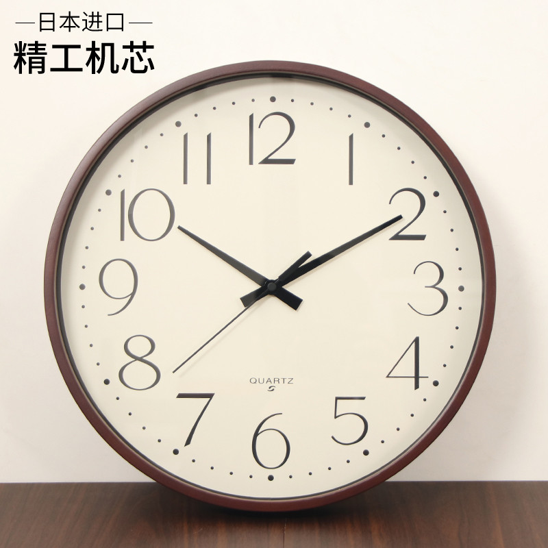 日式精工实木挂钟静音自动对时电波钟表轻奢家用时钟客厅简约挂表