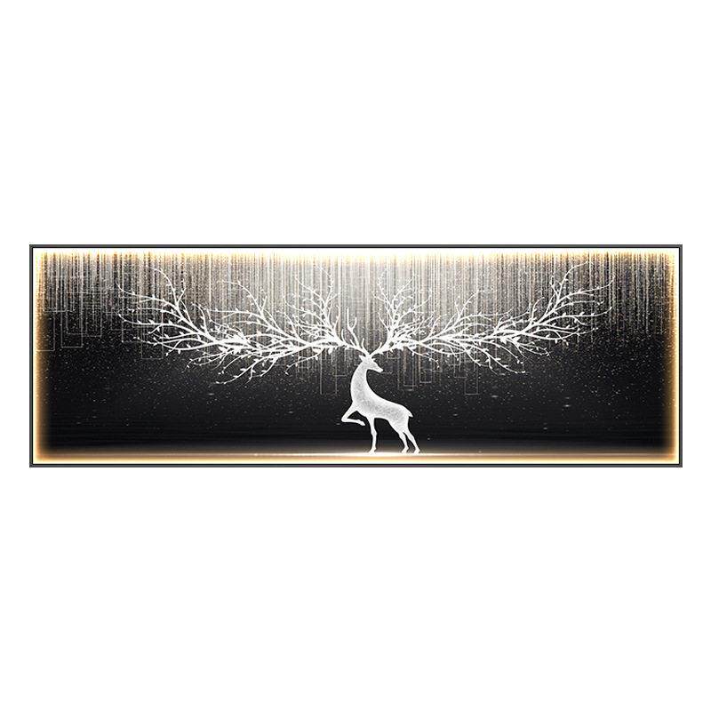 现轻奢客厅装饰画一整幅横版led灯画发光沙发背景墙挂画鹿壁画