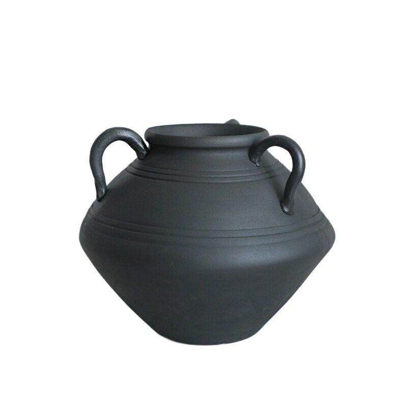 手工三耳铁锈质感粗陶坛子复古花器插花景德镇陶瓷装饰摆件