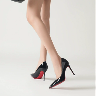 【春秋衣典】红底高跟鞋cl细跟浅口漆皮尖头气质单鞋女细高跟