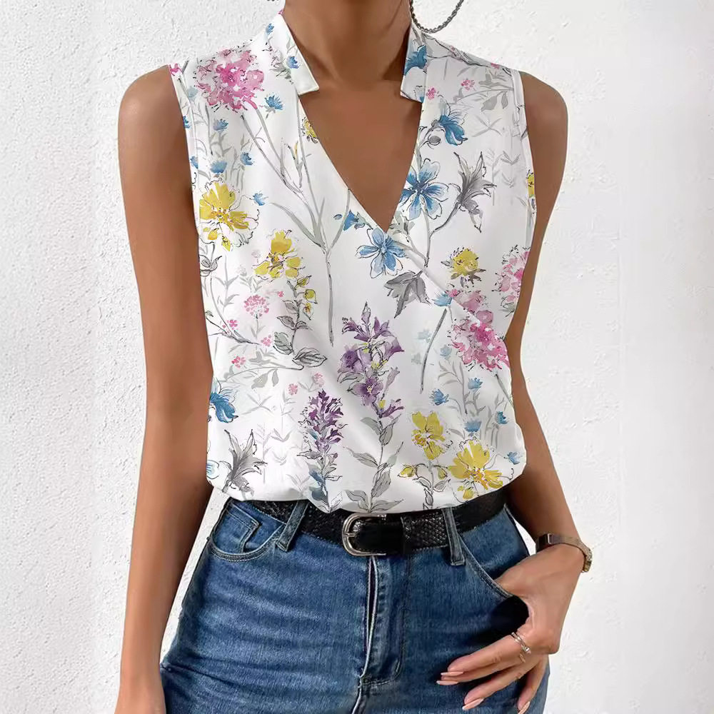 Hooded V-neck sleeveless chiffon shirt套头V领无袖雪纺衬衫