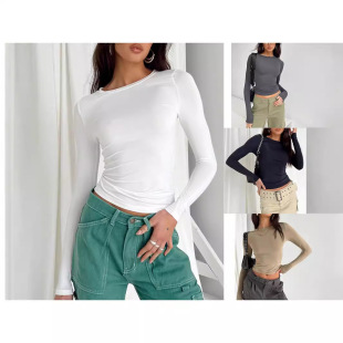 Casual solid color slim fit pullover T-shirt休闲纯色修身T恤