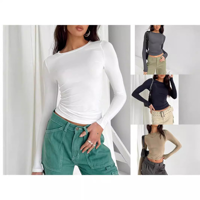 Casual solid color slim fit pullover T-shirt休闲纯色修身T恤