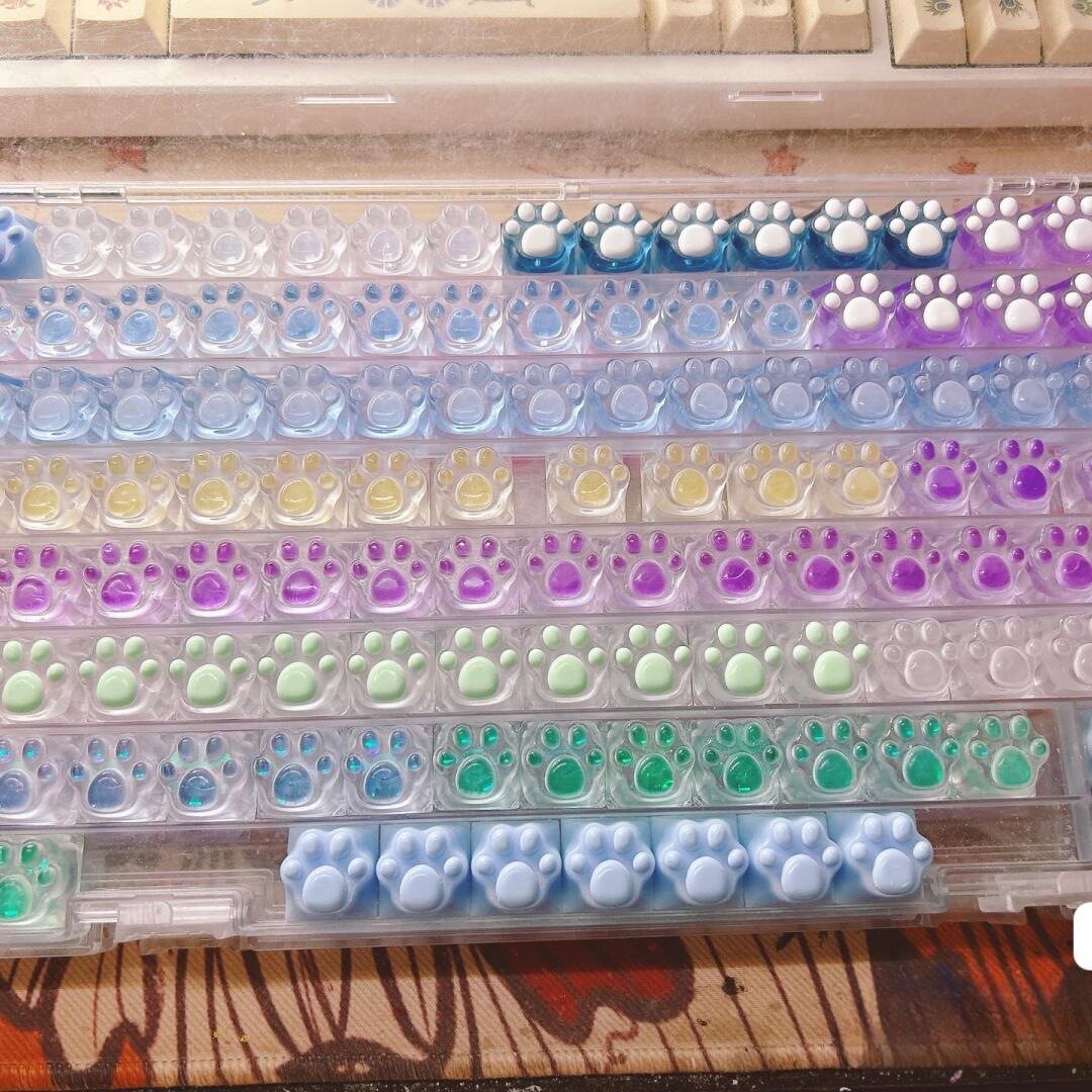 原创粉色个性透光可爱猫爪键帽树