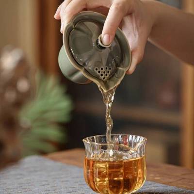 越窑青瓷旅行茶具手抓壶陶瓷功夫盖碗茶具套装便携式户外泡茶套组