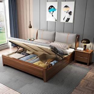 胡桃YEA木软包实木床轻奢现代双人大物中式 卧简约主气压高床箱储