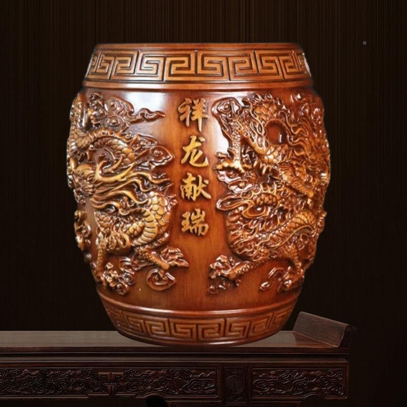 祥献瑞木鼓凳家龙用JZK装饰室摆件办公浮雕矮凳子2025新仿款
