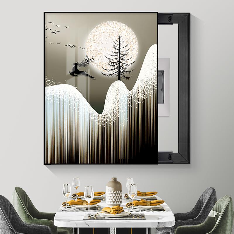 奢星空福禄电表箱装饰画遮配挡孔电箱挂画推拉轻晶瓷福鹿电闸壁画图片