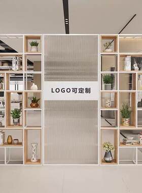 铁实木工办公艺前台隔断室简约玻璃隔断屏风装饰架展厅物玄关员区
