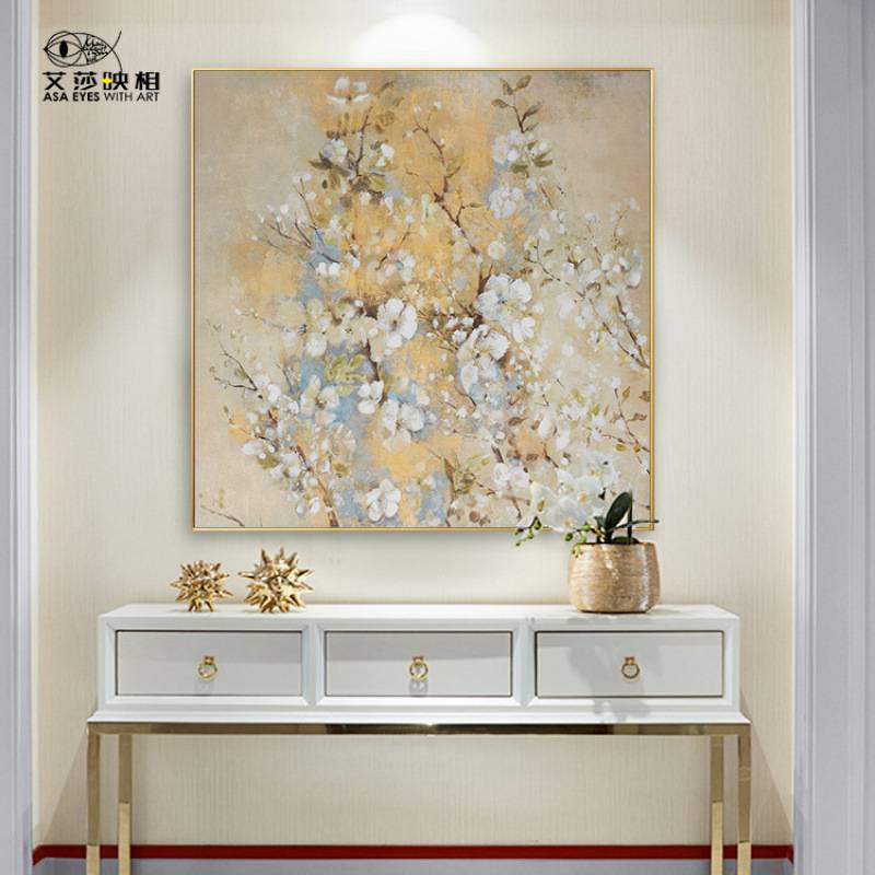 顺丰手绘油画简约美式轻奢立体花卉装饰画玄关画餐厅走廊挂画挂画图片