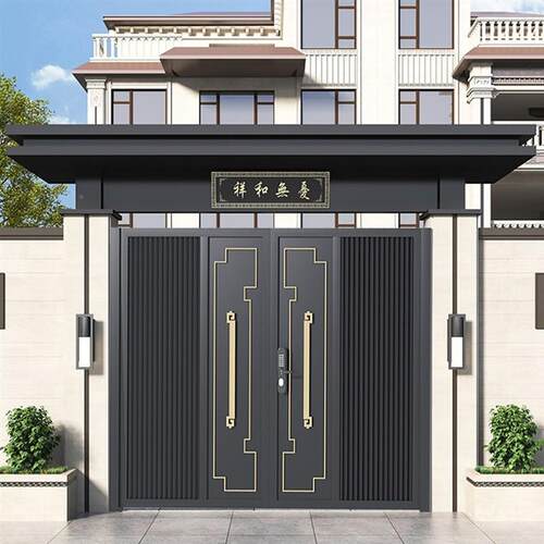 别墅大门中合式铝金庭院门农村户外围墙门楼不开锈无品牌/钢电动