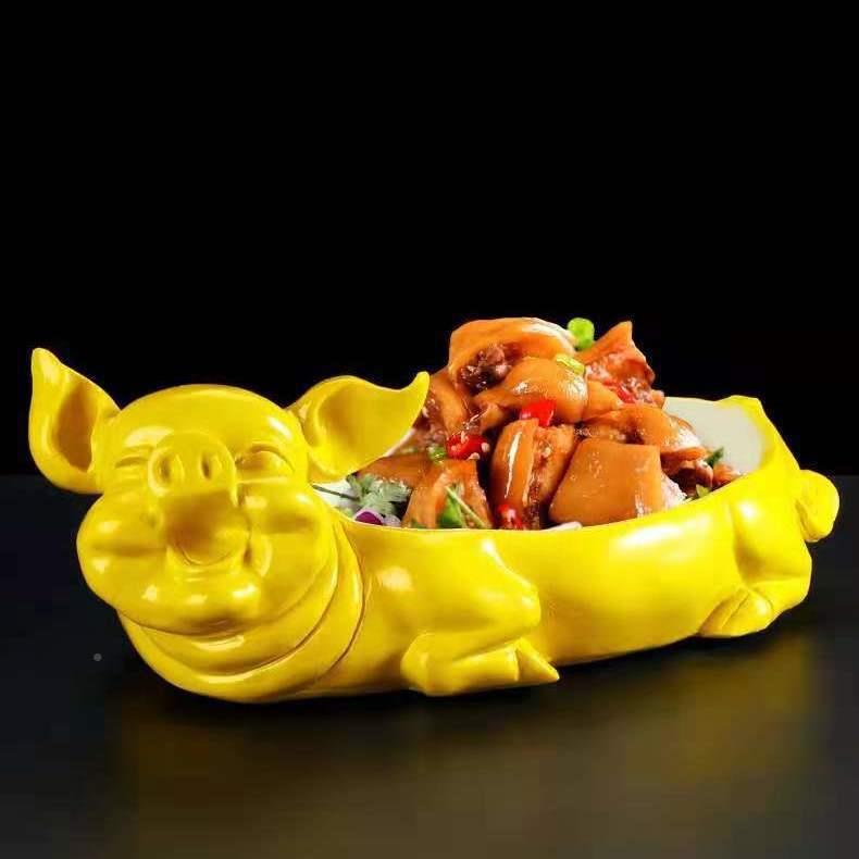 创意酒店意境菜干冰意个GVX性餐具时尚猪异形创厅盘子身刺餐饭店