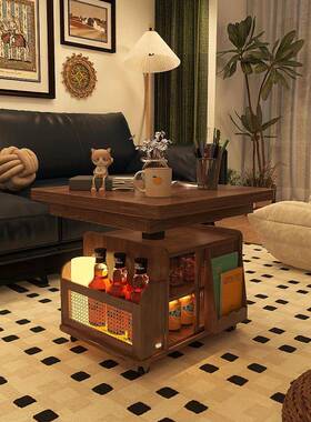 A6T发升降茶几可折叠移动缩推车实木茶台茶桌小伸户型客厅MMB沙餐