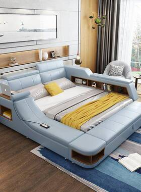 榻榻米床1.8双人代简约皮床现大能小型智床多户BEP功能按摩皮艺床