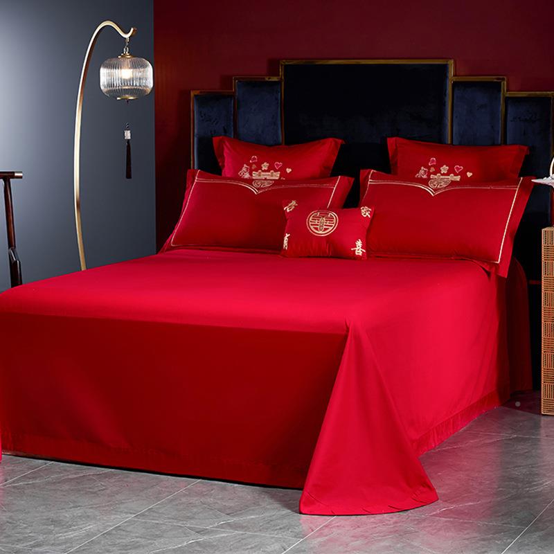 婚庆四件套婚房嫁新婚品床刺绣被套红色结礼婚婚HZY-001床婚喜庆