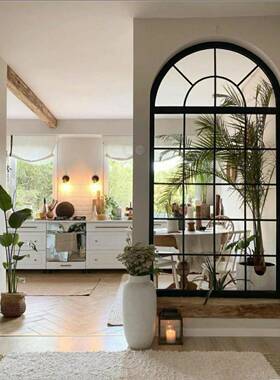 ?风式田园办公美室客厅复古铁DYK艺假窗户屏断墙壁采拱光形窗镜框