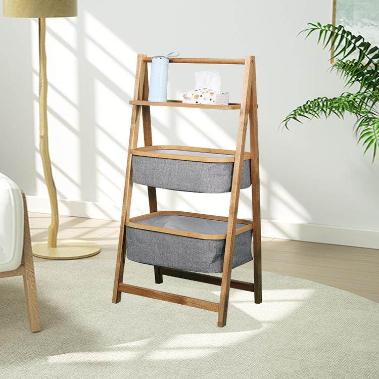 楠竹分层收纳置物架ZZ005-00意室纳篮棉麻整理架收浴落地架创脏衣