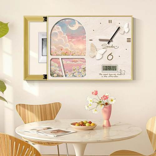 2025新表款表箱奶油风家名画挂钟钟家无品牌/用万年历电子时钟装