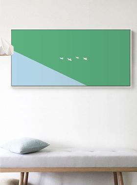 现代式简约抽新中古飞鸟线条装饰画新中式典象风景挂画茶20230322