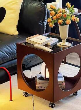 复中推古风客置厅可移动茶边几沙发车床头柜木实藤编小VGJ桌物架