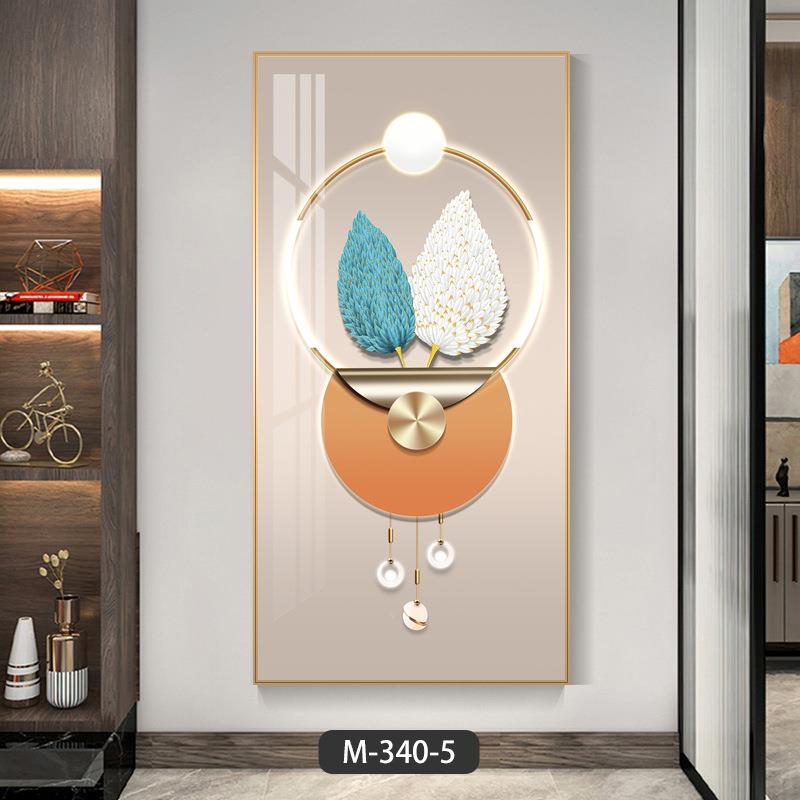 玄关饰画现代简约入户正门挂画走画对JHP廊过道竖版羽装毛晶瓷壁