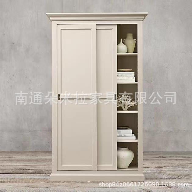 美式推滑移门衣柜复古做旧木简轻奢卧约室储物CEN收纳实拉大衣柜