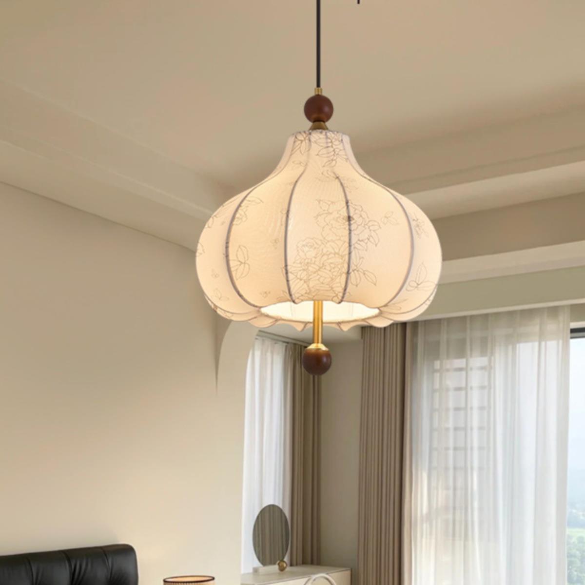 复古风法卧室布艺吊灯花纹中古厅南吧台式洋实木餐JVH浪漫房间主