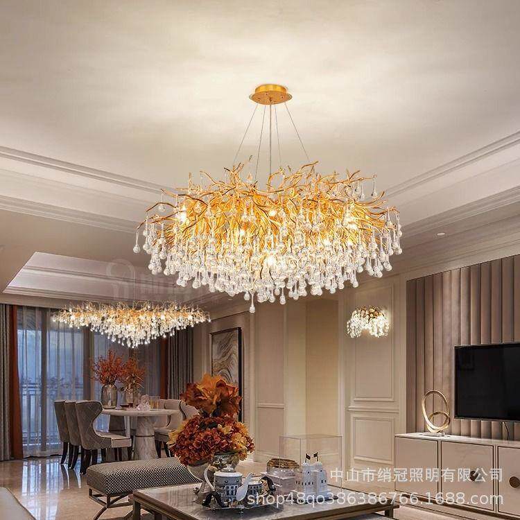 现代墅水晶吊灯树枝餐厅豪760简约奢别华式华卧室客厅大灯法艺术