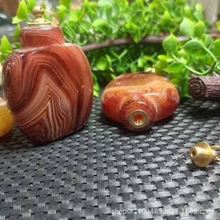 巴西缠丝玛瑙鼻壶烟SUJ男文士玩花纹色瑙红黄色玉玛髓玛瑙鼻烟壶