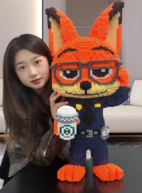 正版新款警官尼克狐狸国潮拼装积木儿童拼图益智玩具男女生日礼物