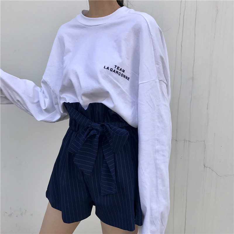秋装韩版女士长袖T恤女中长款印花衣服宽松上衣女装