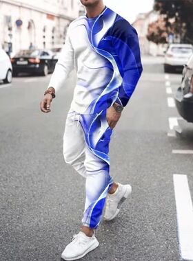 3D printed long sleeved T-shirt casual set 3D印花长袖T恤套装