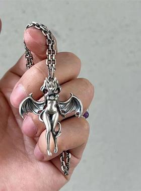 原创魅魔露露姆天使项链个性小众复古恶魔翅膀男女情侣吊坠毛衣链