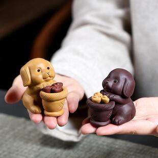 旺财生肖狗招财摆件雕塑茶盘配件可养 宜兴精品手工紫砂茶宠
