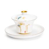 德化白瓷三才盖碗家用茶杯陶瓷功夫茶具泡茶碗不烫手茶盏茶具套装