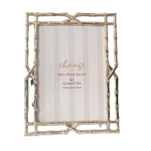 现代简约浅金色竹子金属相框样板房软装摆台摆件金属相框