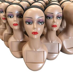 STY头模出口畅销带方框黑人肤色女头模展示假发帽子模特头道具