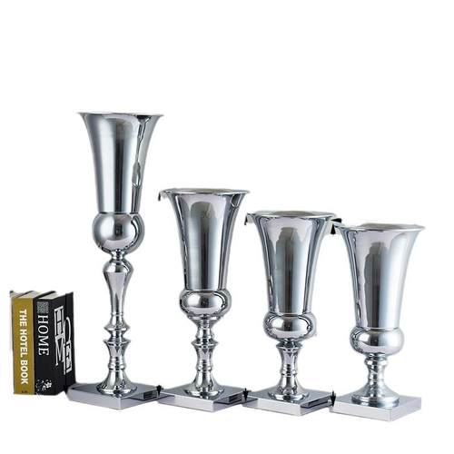 2019热销欧式电镀铁艺花瓶婚庆插花金色道具主桌路引