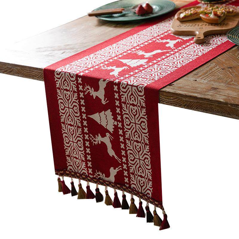 新款节日桌布装饰电视柜盖布仿棉麻提花圣诞桌旗床旗,居家布艺,桌旗,淘宝优惠券,粉丝福利购,淘宝优惠卷