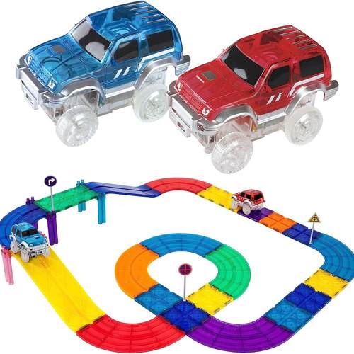 源头强磁铁轨道磁力片小车益智大磁条钻面彩窗磁力积木磁力片轨道