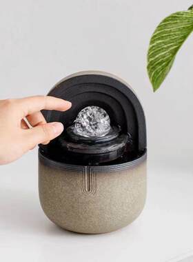 流水生财小型鱼缸盆景办公桌面永动循环旋转水晶球招财风水轮摆件
