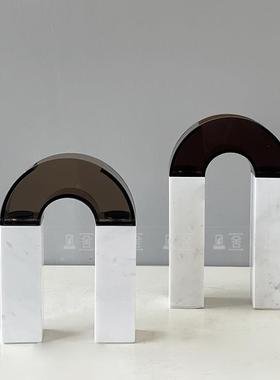 北欧轻奢大理石亚克力拱形花器插花装饰摆件样板房茶几电视柜软装