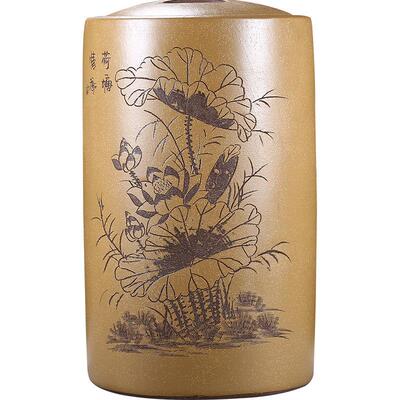 紫砂茶叶罐大号普洱茶罐全手工刻绘厂家直供4352