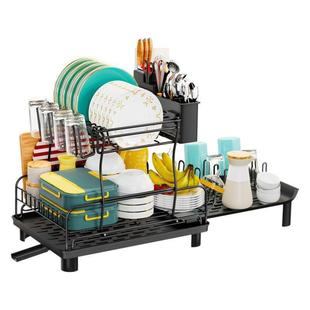厨房收纳架伸缩台面碗碟置物架单双层可拆卸沥水架多功能收纳架